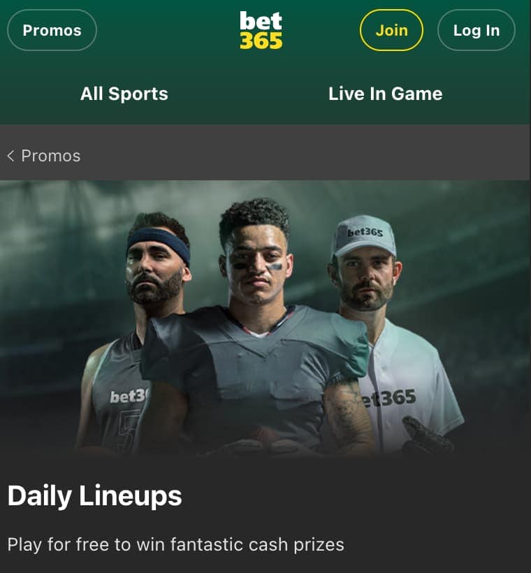 Daily lineups fantasy game at Bet365 OH